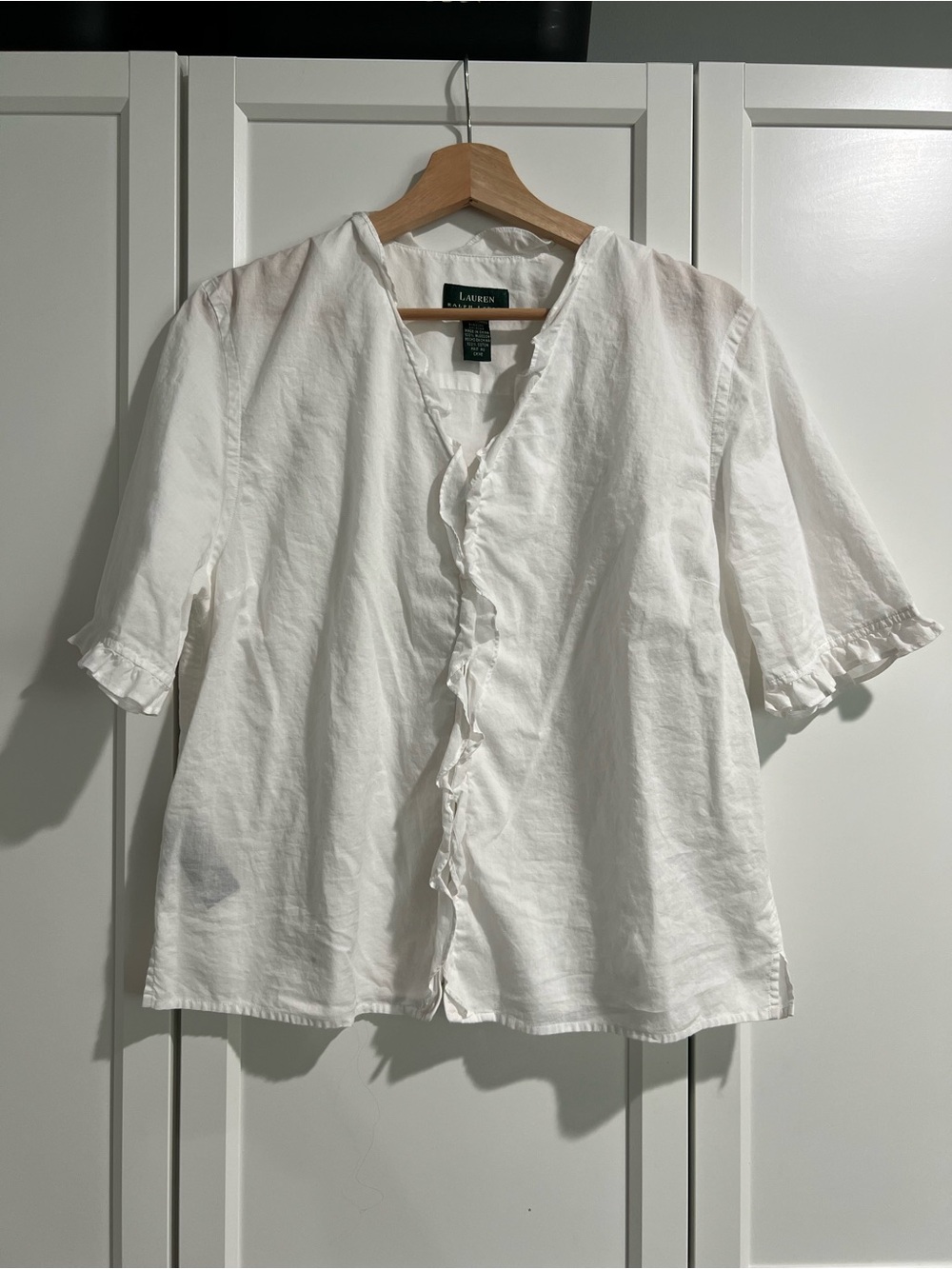 Lauren Ralph Lauren White Ruffle-Trim 100% Cotton Blouse